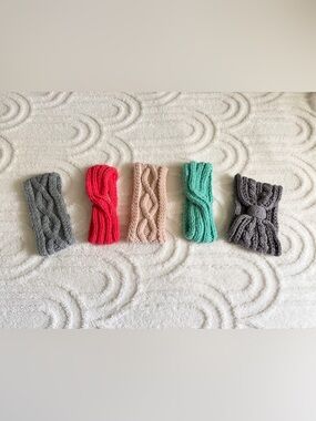 Lot of 5 Cable Knit Headbands - Pink, Light Pink, Mint, Gray - Cozy Fall Winter